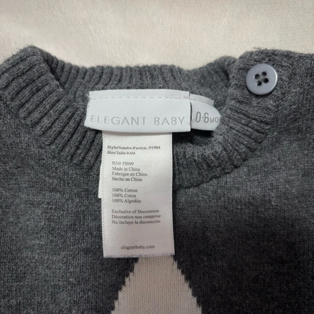 Elegant baby sweater outfit with star 0-6 months baby boy grey